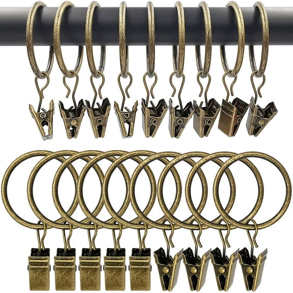 90 Pack Curtain Rings with Clips, Drapery Clips with Rings, Hangers Drapes Rings 1.26 Inch Interior Diameter, Fits up to 1 Inch Curtain Rod, Vintage Bronze