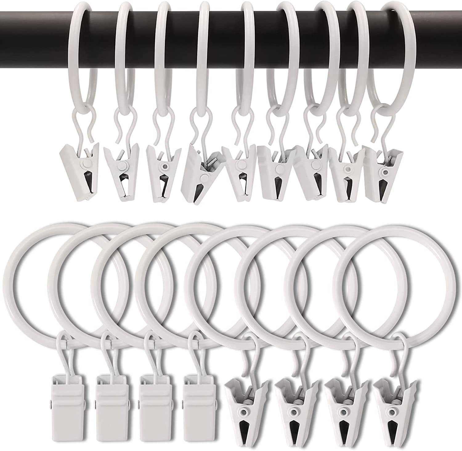 Ziediop 90 Pack White Curtain Rings with Clips, 1.26 inch ID, Fits 1 ...