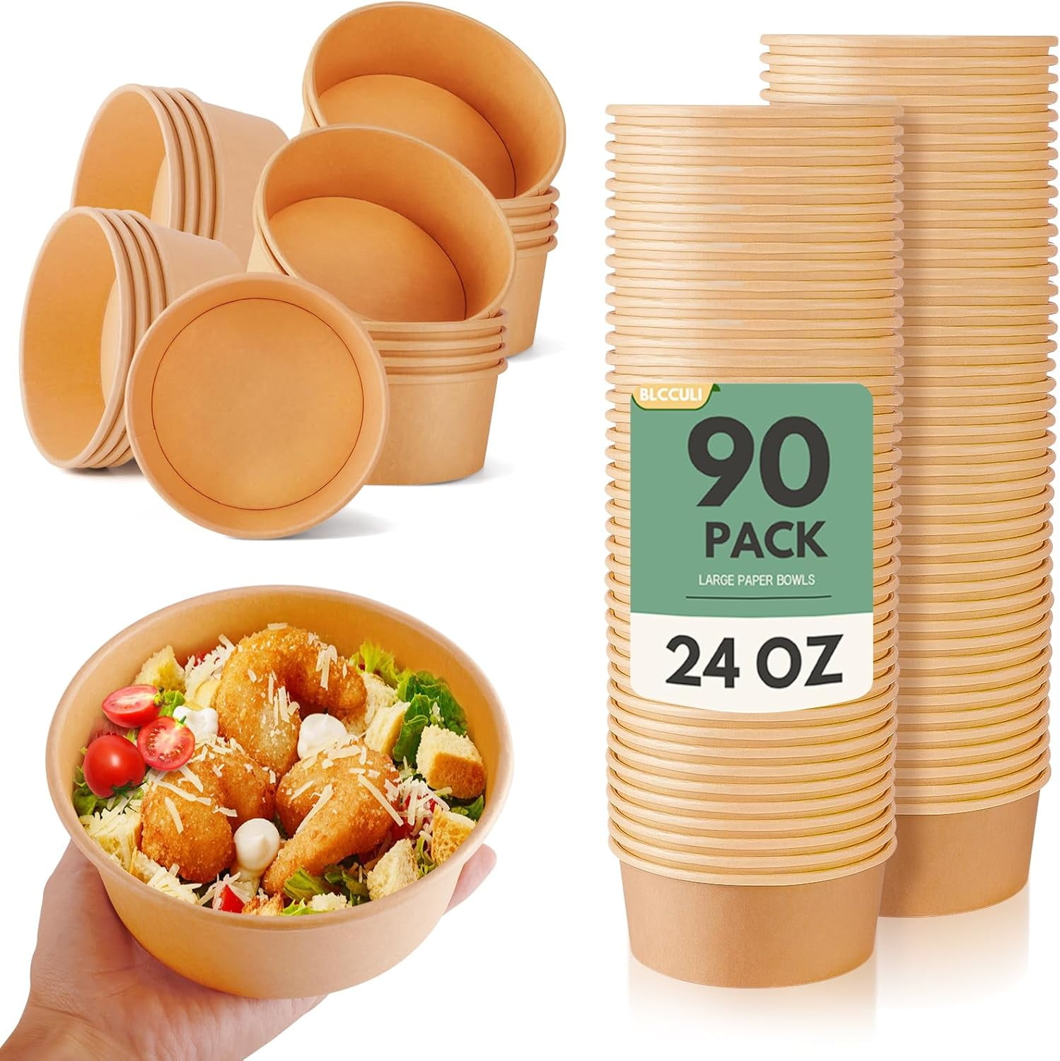 90 Pack Paper Bowls,24 oz Disposable Salad Bowls without Lids,Kraft ...