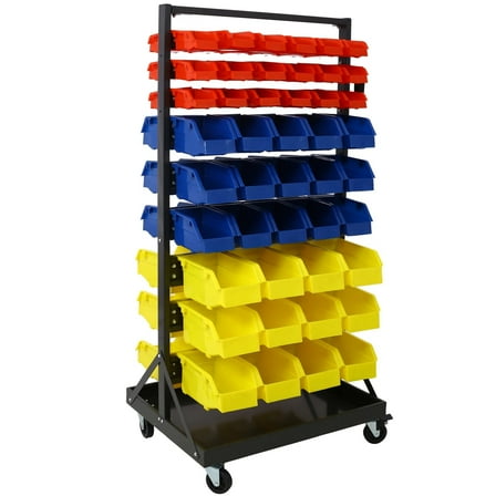 【LuckyNote】90 Parts Bin Shelving Storage Organizer with Locking Wheels for Shop Garage and Home
