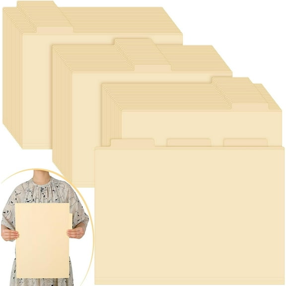 90 Pcs 11x17 Manila File Folders 1/3 Cut Tab Folders Heavy Duty File Folders Legal Size Reinforced Hanging File Folder with Pockets for Filing Cabinet Organizer File Storage