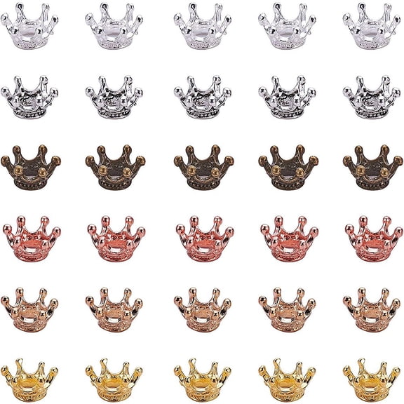 90 Pcs 13mmx6mm Tibetan Style Alloy Bead Caps 6 Assorted Colors King Spacer Charms Bracelet Connector Large Hole Bead End Caps for DIY Jewelry Making Crafts Design DIY