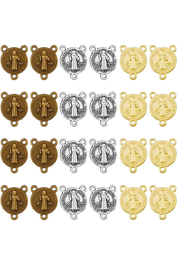 90 Pcs 3 Colors Saint Medals Charms Christmas Metal Saint Pendant Medal Charms Medal Pendant Beads Medallion Pendants Charms Silver Necklace Bracelet Pendant