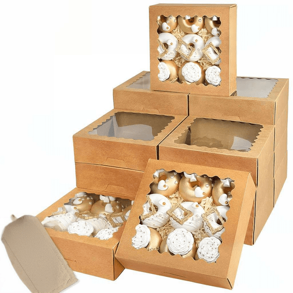 90 Pcs Brown Pie Boxes 8x8x2.5 Inches Easy Assemble Bakery Boxes with Window