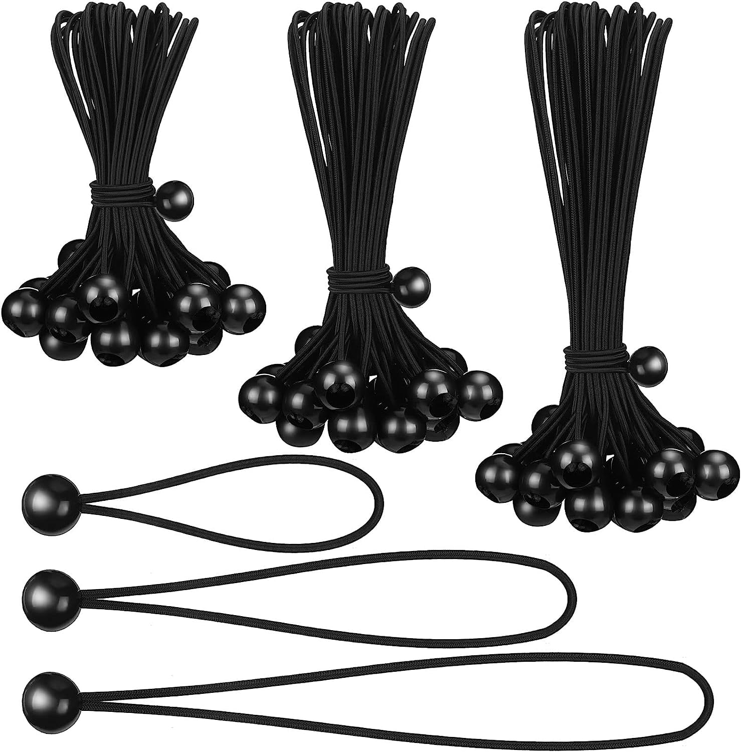 PRETEX Bungee Cords With Balls - Set Of 25pcs X 9 Inch Universal Elastic Cord W/Ball Ties - Heavy Duty Bungees Perfect For Tent, Canopy & Tarp Tie Down - Black 1 thumbnail image