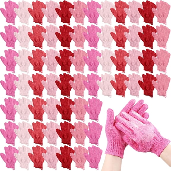 90 Pcs Exfoliating Bath Gloves Body Scrub Bath Gloves with Hanging Loop Colorful Scrub Exfoliate Glove for Men Women Beauty Spa Massage Skin Shower Body Scrubber(Pink)