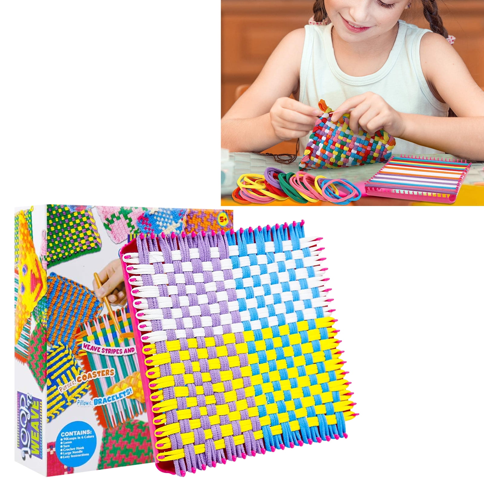 90 Pcs Loom Potholders Loops, 6 Colors Elastic DIY Loops Weaving Crafts Kit  Compatible with 7 inch Weaving Loom for Kids, Adults and Beginner