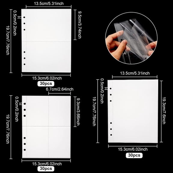 90 Pcs Loose-Leaf Binder Card Storage Pockets 1&2&4 Compartment Photo Storage Pockets Document Keeper Pockets for 6 Hole Loose-Leaf Binder A5 Pocket Sleeve Refill Paper