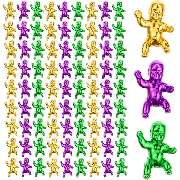90 Pcs Mardi Gras King Cake Babies 1.2 Inch Metallic Tiny Plastic for Baby Shower, Ice Cube Game, Party Favor Supplies (Gold, Green, Purple)