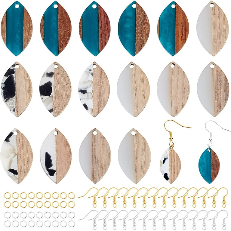 90 Pcs Resin Wood Earring Pendants Horse Eye Shape Resin Wood Charms Bulk Resin Wood Earring Makings Kit with Earring Hooks Jump Rings for Earring