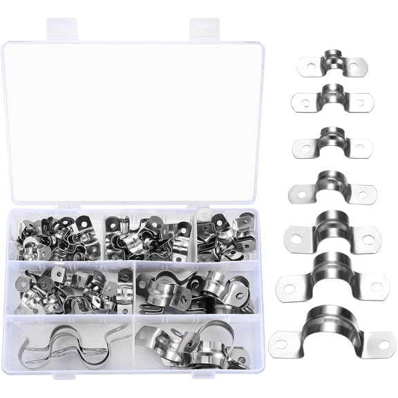 90 Pcs Two Hole Strap U Clamp,Pipe Strap U Bracket Clamp, Stainless Steel Rigid Pipe Strap U Bracket Tube Strap Clamp Kit for Pipe Tube Fixing Mounting - 5/16" 3/8" 9/16" 1/2" 5/8" 3/4" 1"