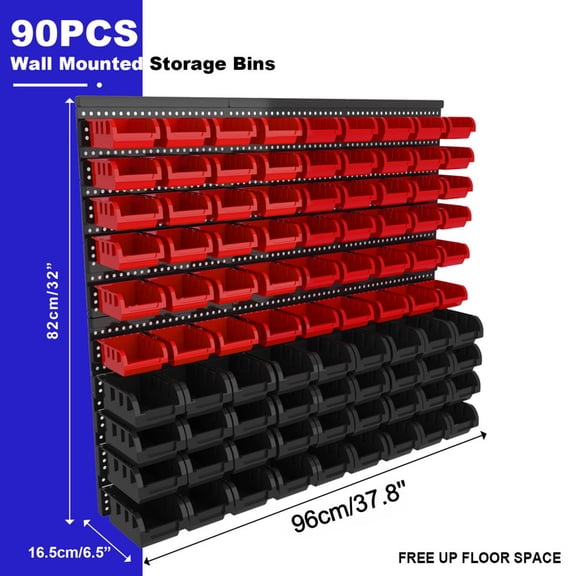 90 Pcs Wall Mounted Storage Bins with 6 Peg Boards Set, Garage Organizer Storage Shelf Unit