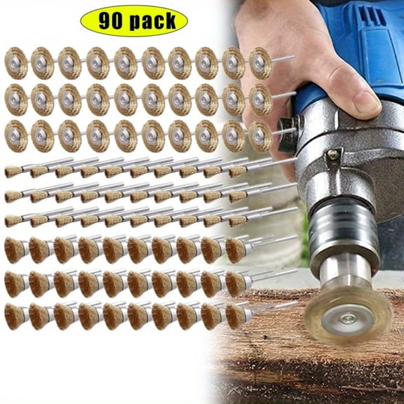 90 Pcs Wire Brushes Set, Brass Wire Wheels Pen Brushes Set Kit Accessories for Rotary Tool