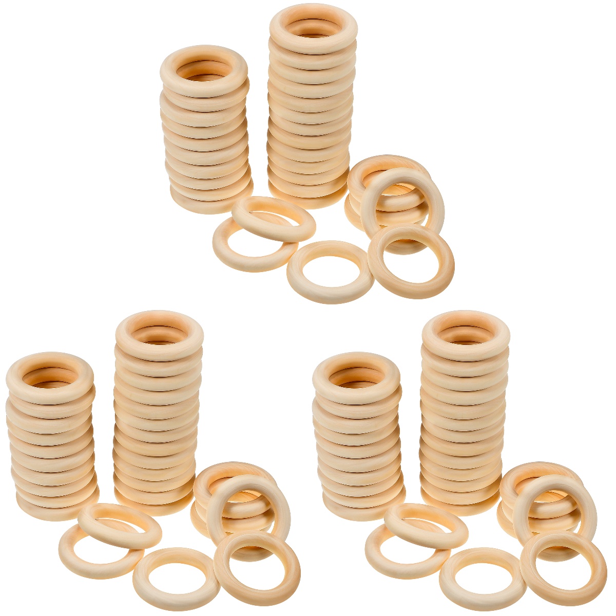 90 Pcs Wood Rings Unfinished Solid Wooden Rings Wooden Rings For ...