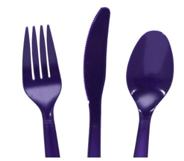 90 Piece Set of Purple Heavy Duty Plastic Cutlery