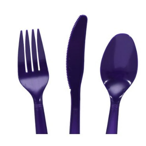 90 Piece Set of Purple Heavy Duty Plastic Cutlery