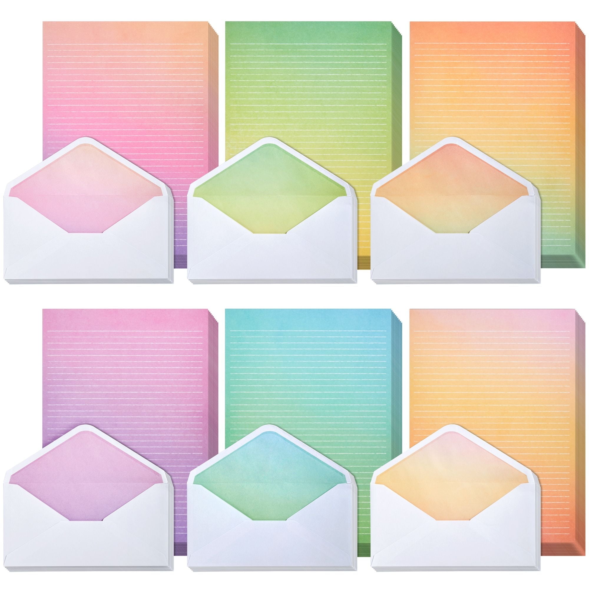 PAPER JUNKIE 90 Piece Watercolor Stationery Paper and Envelopes Set for Letter Writing, 6 Colorful Designs, 60 Lined Paper Sheets, 30 Envelopes (10.25 x 7.25 In)