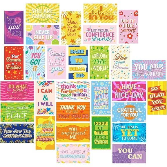 90PCS Inspirational Note Cards, 30 Styles Motivational Greeting Cards, Mini Encouragement Cards for Students Teachers Employees, Appreciation Gifts for School Workplace