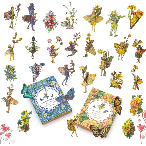90 Pieces Fairy Stickers for Scrapbook, Transparent Flower Fairy Patch for Scrapbooking Hand Ledger Phone Case Laptop Diary DIY Crafts - (Sunrise and Sunset)