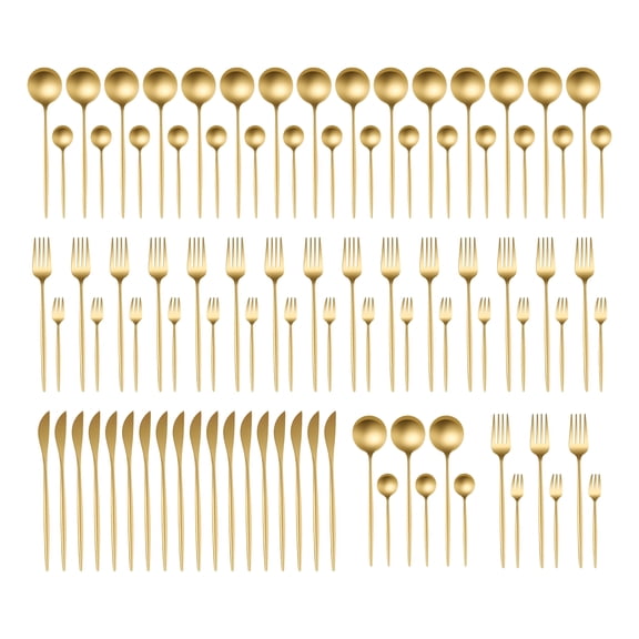 90 Pieces Gold Silverware Set Modern Stainless Steel Flatware Set Service For 18 2.3kg 410 Stainless Steel, 420 Stainless Steel
