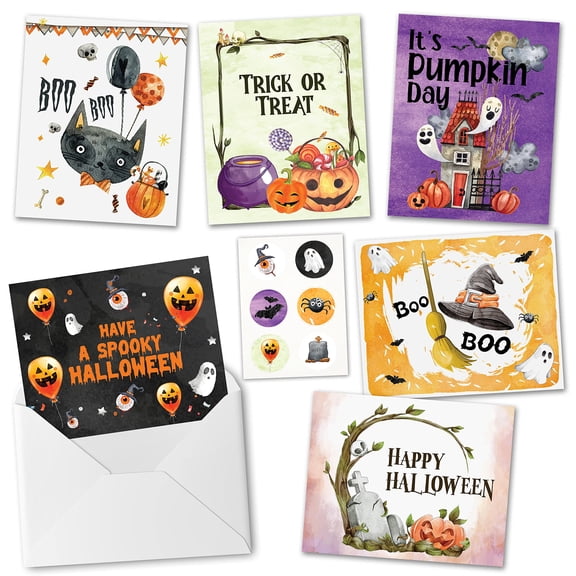 Perfect Life Ideas 90-Pack Halloween Greeting Cards Assortment 4x5 Inch Spooky Card Set with Envelopes for Kids, Friends, and Party Favors