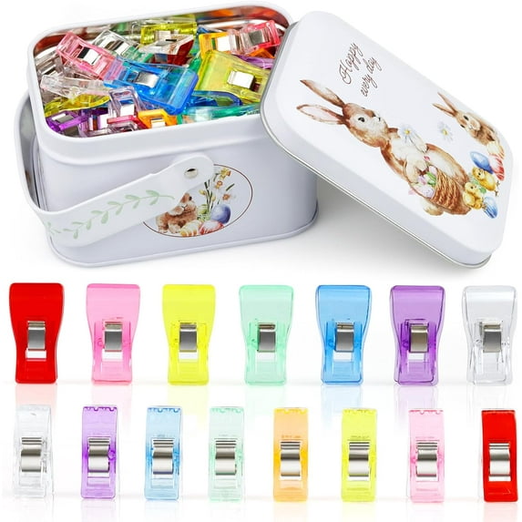 90 Pieces Multipurpose Sewing Clips,Multi-Color Sewing Clips for Fabric with Tin Box for Sewing Supplies,Paper Work,Sewing Binding and Hanging Little Things CJ