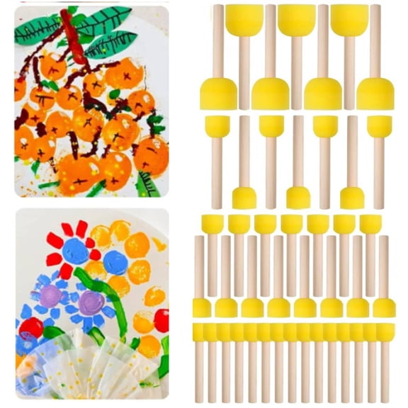 90 Pieces Round Paint Sponges Set, 4 Sizes Sponge Brushes for Painting, Sponge Paint Brushes for Acrylic Painting, Wooden Handle Craft Sponges for DIY, Crafts and Arts