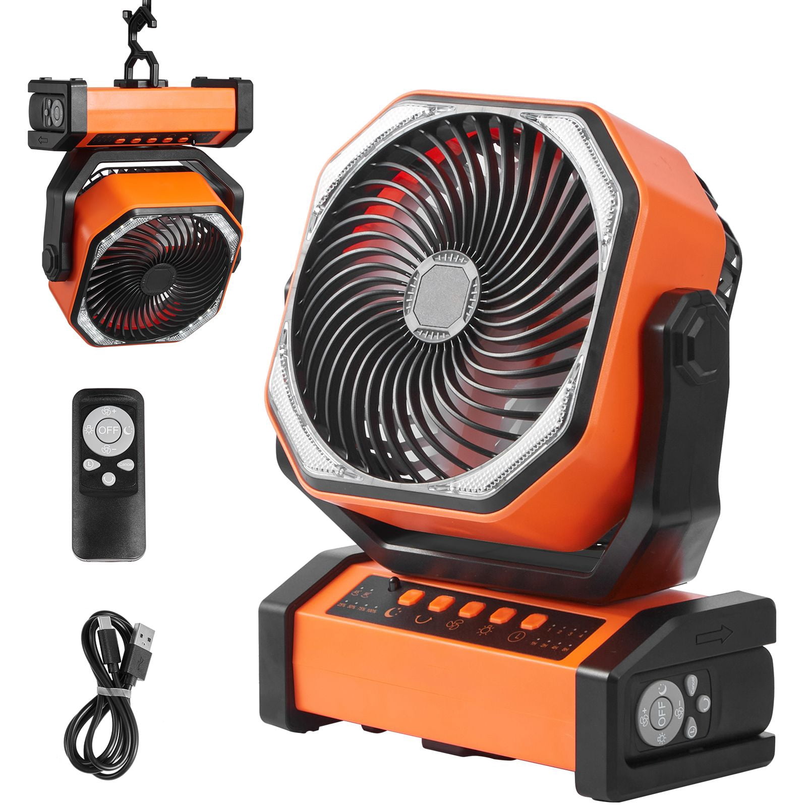 90° Portable Fan Rechargeable 9 Inch, 4 Speeds Adjustable & 45°/90°Automatic Swivel & Timer, High-Quality Battery, Thoughtful, for home garage workshop dryer and utility ventilation use