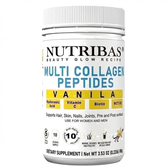 NUTRIBAS Multi Collagen Peptides Powder, Vanilla Flavored, Keto Coffee Collagen Creamer