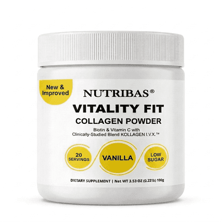 Collagen Powder Vanilla, with All 5 Types, Vitamin C, MCT Oil, Hyaluronic Acid & Biotin, 3.53 oz | Nutribas