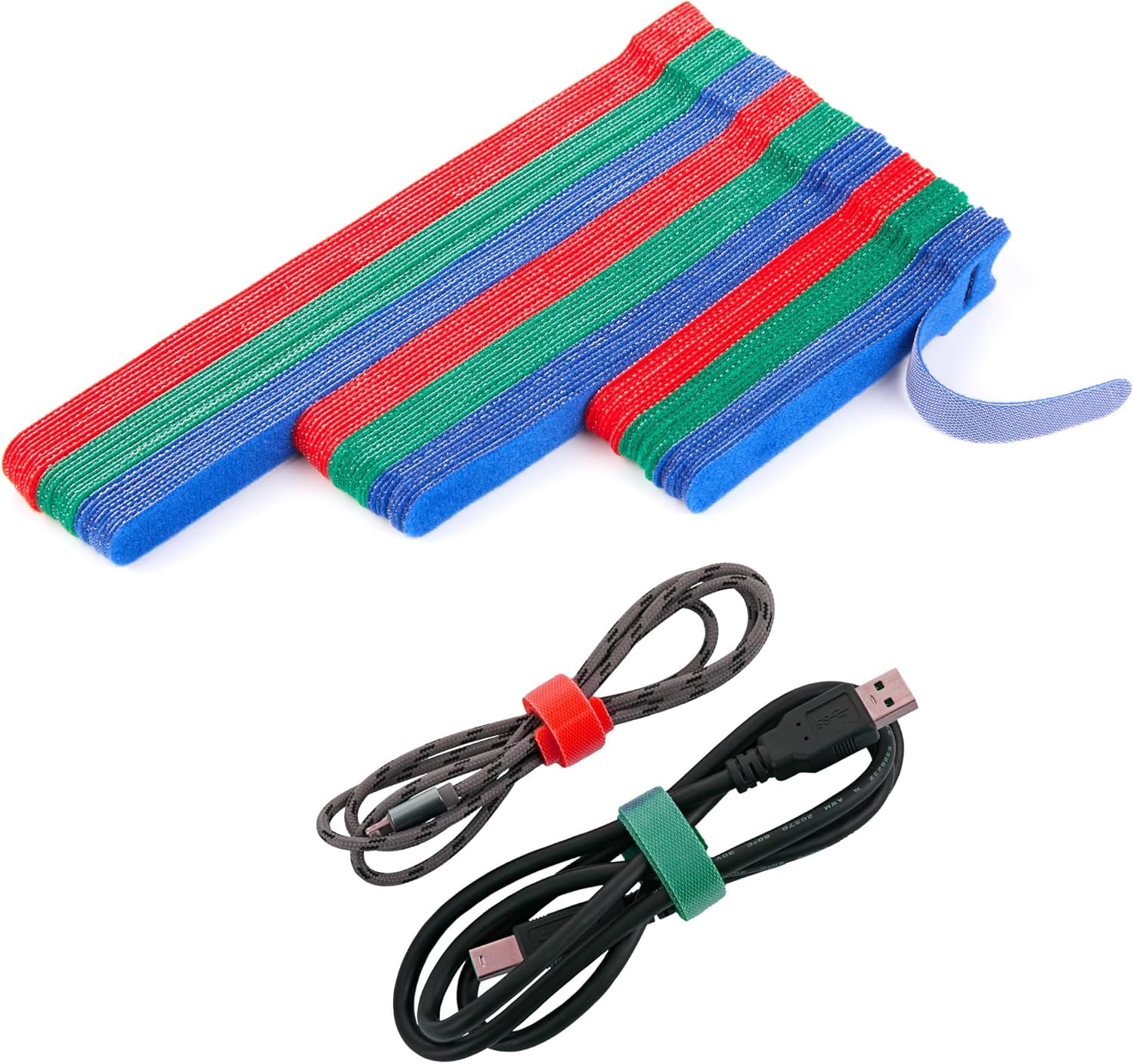 90 Reusable Tie Wraps 4+6+8 Inches, Adjustable Velcro Straps for Wire Organization, Cable Management - Home, Office, Garage