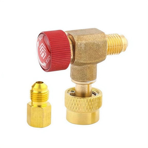 90° Right Angle HVAC Safety Valve, R22/32/410 Refrigerant Charging Adapter, Forged Brass AC Manifold Connector, Car Air Conditioning Service Tool