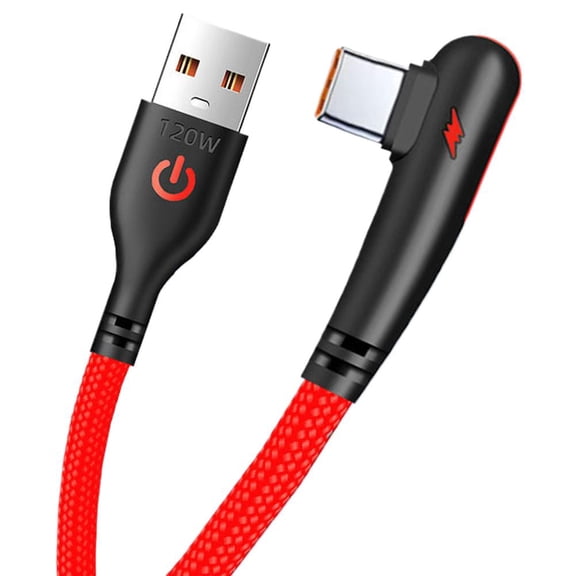 90° Right-Angle USB C Charging Cable – 120W Braided USB to Type-C Cord for Gaming