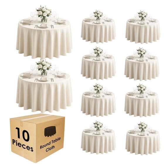 90" Round Polyester Tablecloth Ivory- 10pc. for Home décor, Weddings, Party events, or Restaurants.