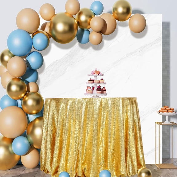 90" Round Sequin Tablecloth, Thick Round Not See Through Lavender Tablecloth for Wedding Birthday Party (90"- Gold)
