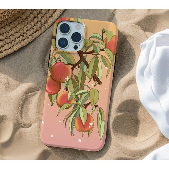90'S Style Peach Fruit Tough Phone Case, Dual-Layer Protective Cover for iPhone