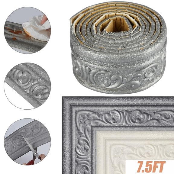 90''Self Adhesive Foam Wallpaper Border, Elegant Floral Molding Self Adhesive 3D PVC Wall Stickers, Peel and Stick, Waterproof Moisture-Proof for Kitchen Bedroom Bathroom Tiles Sticker
