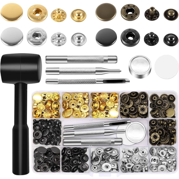 90 Set Snap Fasteners Kit, 4 Color Snap Button Kits Metal Snaps Buttons Set Heavy Duty Leather Snap Fasteners Kit with 4 Setter Tools for Denim, Leather Jackets, Bags