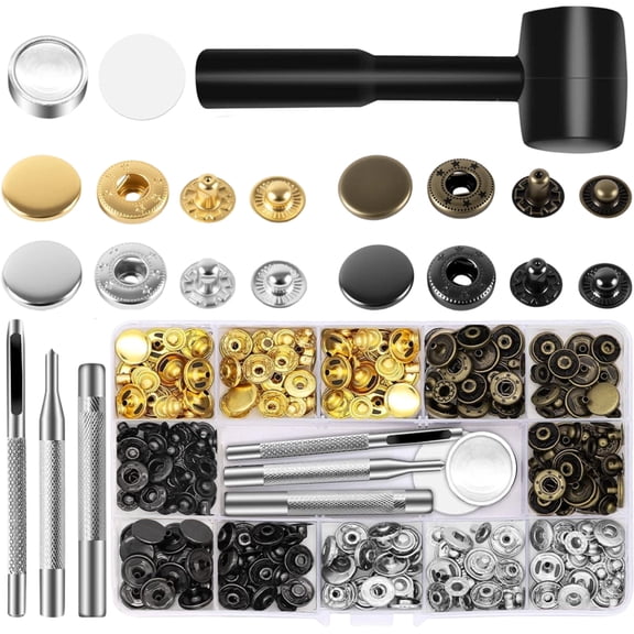 90 Set Snap Fasteners Kit for Leather 15mm Metal Button Snaps Press Studs with 4 Setter Tools, 1 Hammer, 4 Color Leather Snaps for Clothes, Jackets, Jeans Wears, Bracelets, Bags