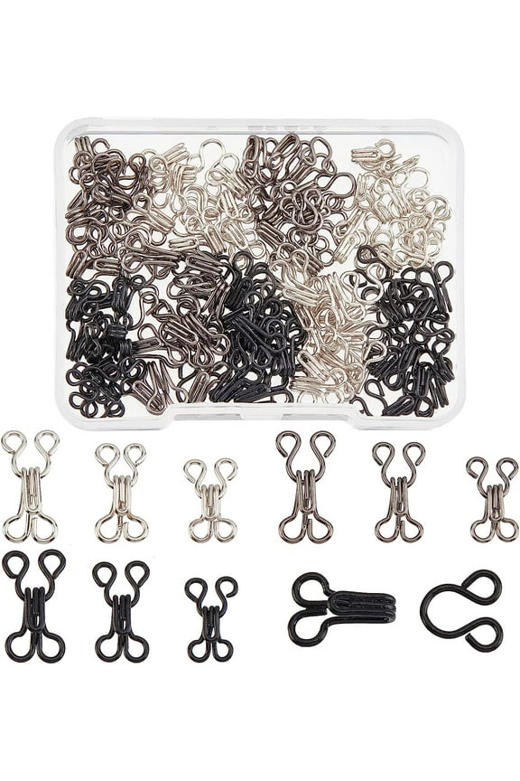 90Sets 3 Sizes Sewing Hooks and Eyes Closure Iron Bra Hooks Replacement with a Plastic Box