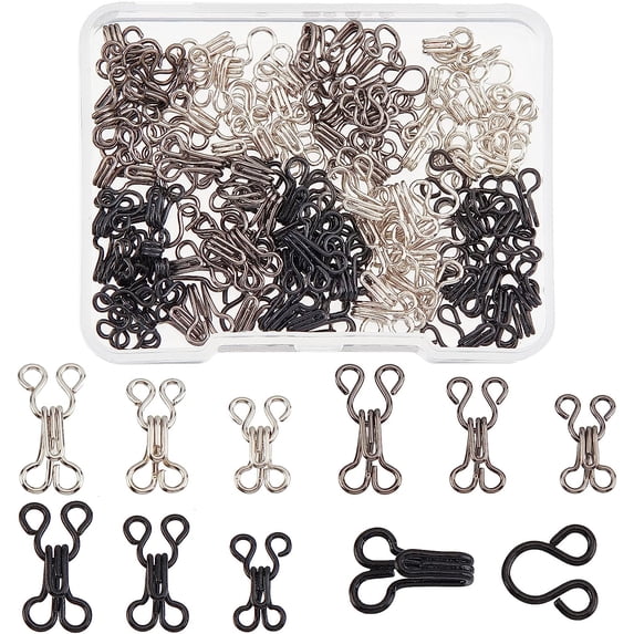 90 Sets 3 Sizes Sewing Hooks and Eyes Closure Iron Bra Hooks Replacement with a Plastic Box for Clothing Jacket Skirt Trousers(Mixed Color) DIY