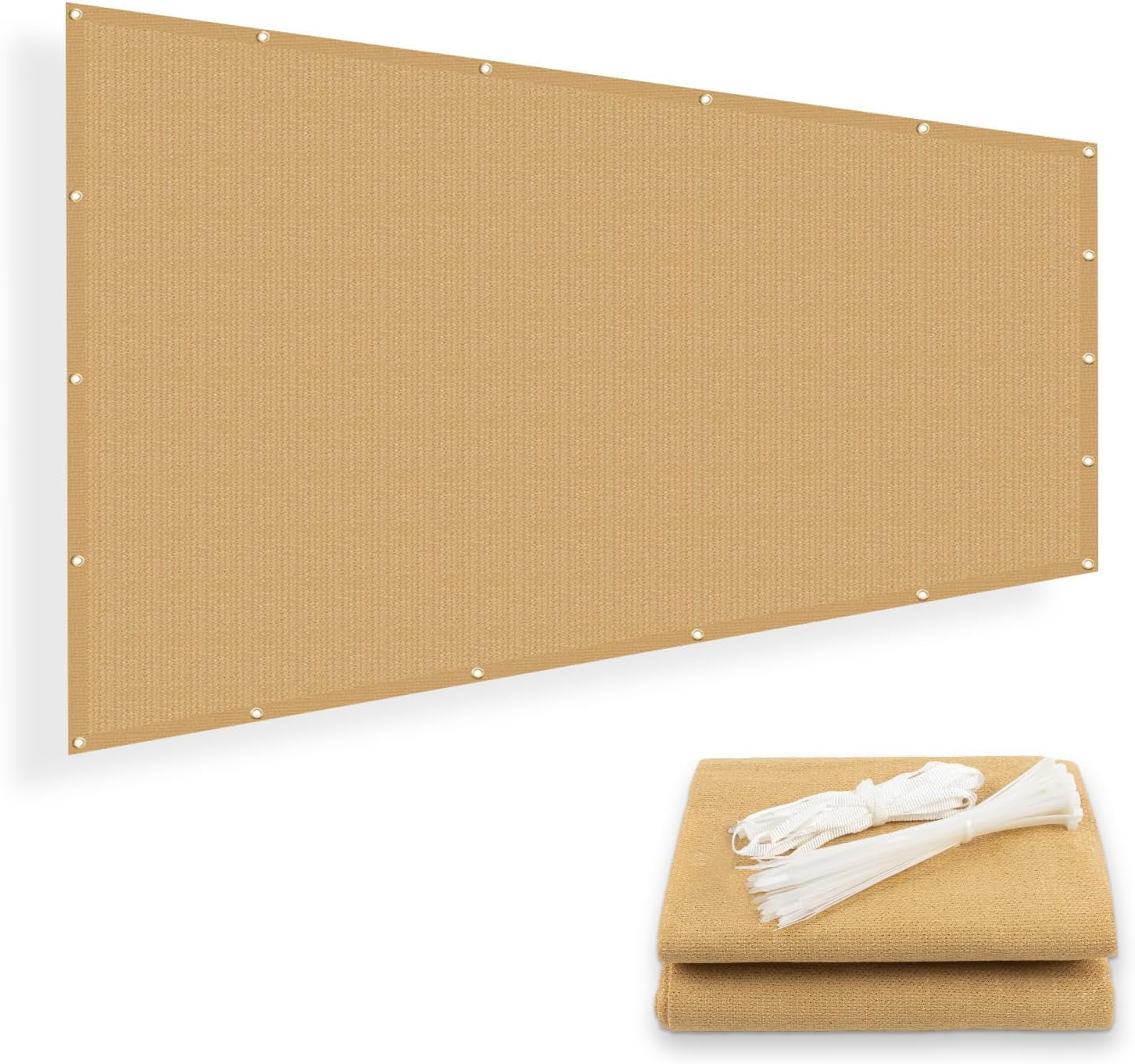 SUNNY GUARD 90% Shade Cloth 4/6/8/10/12 FT Sun Screen Fabric Cover Tarp with Grommets for Pergola Backyard Garden, 6' x 10', Sand