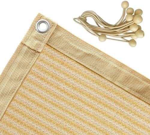 90% Shade Fabric 10x 12ft Sun Shade Cloth with Grommets for Pergola Cover Canopy Wheat, 12 Bungee Balls