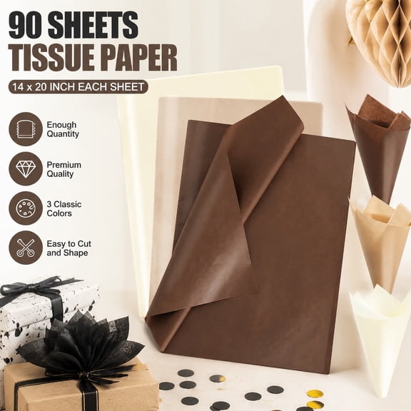 90 Sheets Brown Wrapping Tissue Paper Bulk, 14 x 20 Inch Gift Wrap for Birthday, Wedding, Party, DIY Crafts, Flowers, Gift Bags