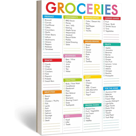 90 Sheets Fastcheck Grocery List Magnet Pad 6" X 9", Colored