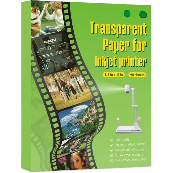 90 Sheets Printable Transparency Sheets for Inkjet Printer -  Clear Acetate Film, 8.5x11 Transparent Paper for Crafts, DIY Projects, Photo Printing
