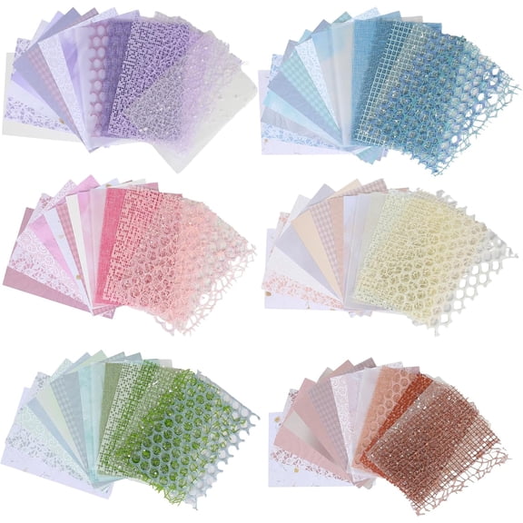 90 Sheets Textured Scrapbook Paper with Decor Mesh Fabric Creative Kit - 6 Pack Mixed Media Papers for Craft, Scrapbooking, Junk Journal, Card Making, Collage Art Supplies, 5.1 x 7 Inches