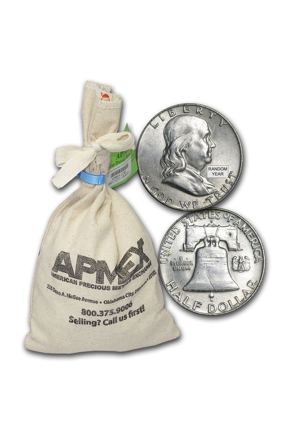 90% Silver Franklin Half-Dollars $100 Face Value Bag AU