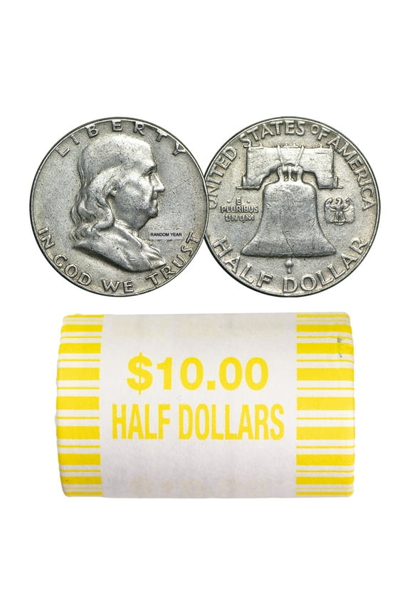 90% Silver Franklin Halves - $10 20-Coin Roll Avg Circ