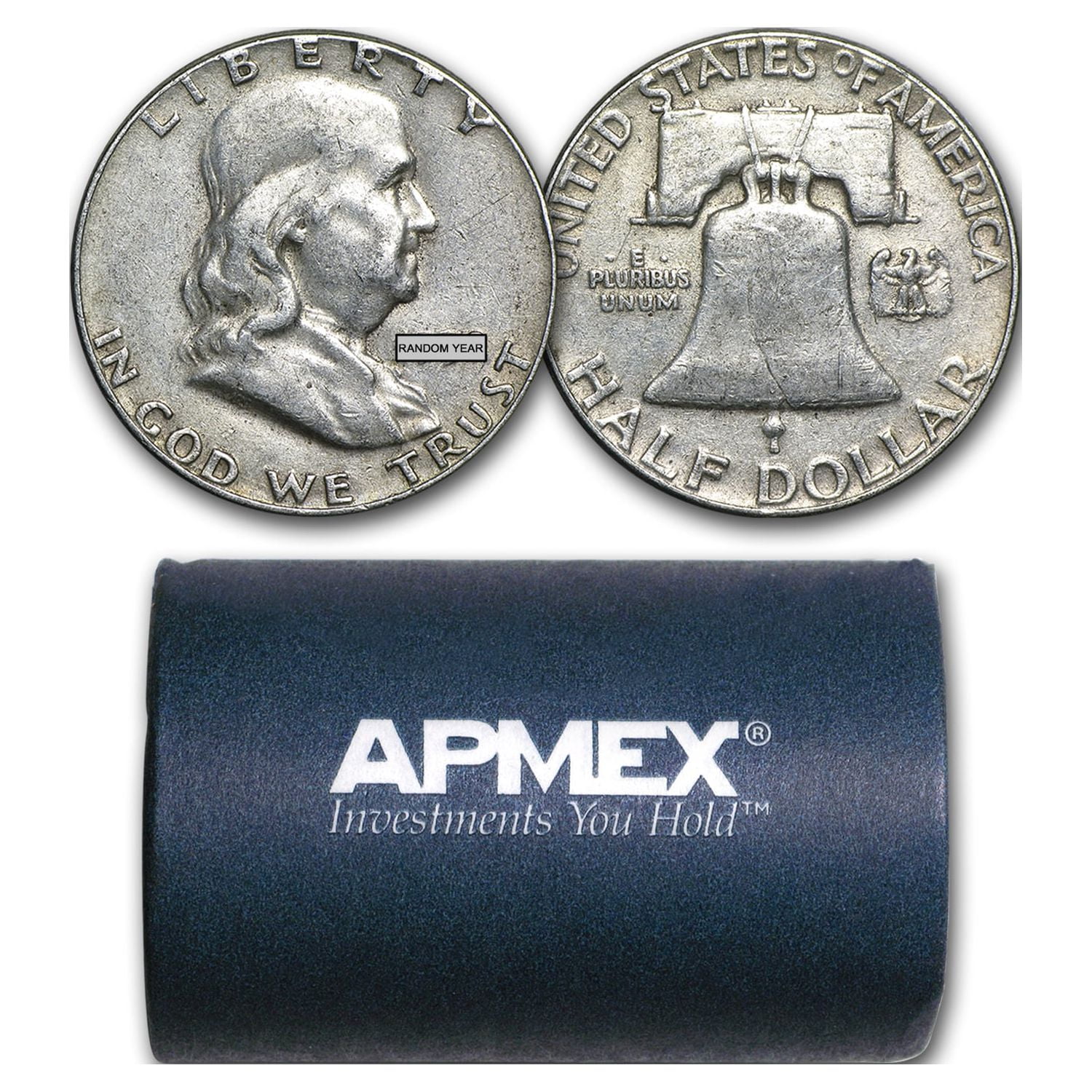 U.S. MINT 90% Silver Franklin Halves $10 20-Coin Roll Avg Circ